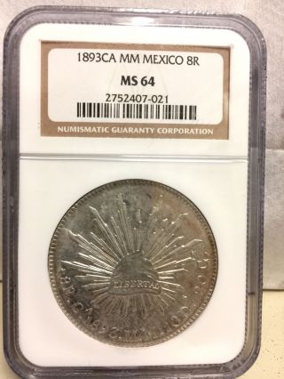 1893 Ca Mm 8 Reales Mexico Ncg Ms64 photo