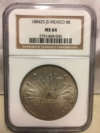 1884 Zs Js 8 Reales Mexico Ngc Ms64 photo