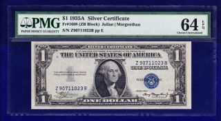1935 A $1 Silver Certificate (z - B Block) Cu Unc Pmg Choice 64 Epq photo