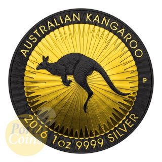 2016 $1 Australia Kangaroo 1 Oz Fine Silver Gold Shadows Gold & Ruthenium W/ photo