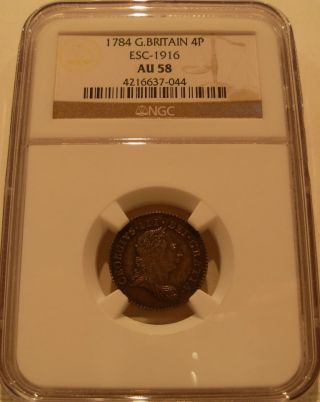 Great Britain 1784 Silver 4 Pence Ngc Au - 58 Looks Unc George Iii photo