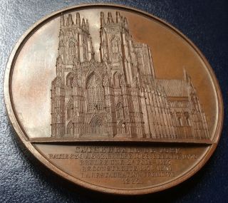 Very Rare French Version Bronze Wiener Medal Cathedrale De York England 1854 photo