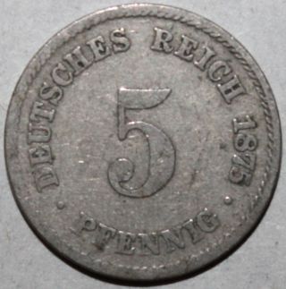 German Empire 5 Pfennig Coin,  1875 C (frankfurt) - Km 3 - Germany - Five photo