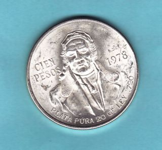 1978 Bu $100 P Morelos 0.  720 Silver Mexican Coin Km483 (mm267) photo