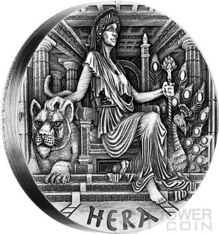 Hera Goddesses Of Olympus High Relief Rimless 2 Oz Silver Coin 2$ Tuvalu 2015 photo
