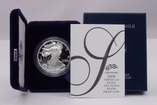2006 - W Silver American Eagle 1 Oz.  999 Proof Coin W/ Box & photo