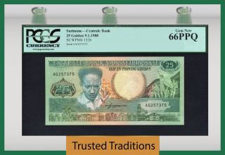 Tt Pk 132b 1988 Suriname Centrale Bank 25 Gulden Pcgs 66 Ppq Gem photo