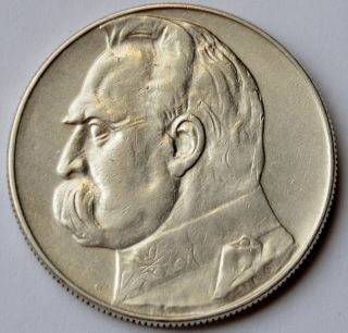 10 Zlotych 1937 Silver Coin Pilsudski Poland photo