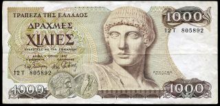 Greece 1,  000 1000 Drachmai 1987 P - 202a Fysikas 167a Vf Circulated Banknote photo