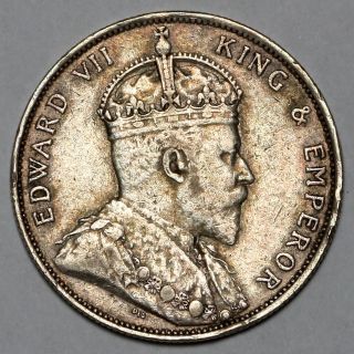 1905 King Edward Vii Hong Kong Silver 50 Fifty Cent Coin photo