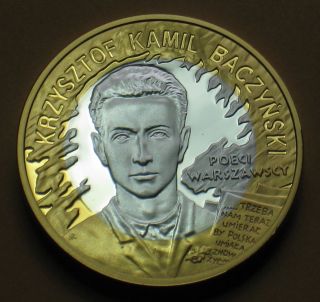 Gold Plated Silver Coin Of Poland - Warsaw Uprising World War Ii - Baczynski Ag photo