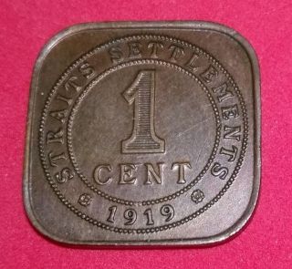 Straits Settlements 1919 1 Cent Aunc Coin. photo