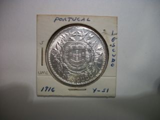 Portugal 1916 1 Escudo Silver Coin photo