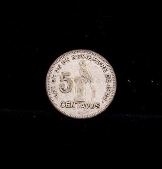 1938 Guatemala 5 Five Centavos Silver Coin Km 238.  2 photo