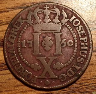 1750 Azores 10 Reis Portuguese Colonial Joseph I Copper Coin photo