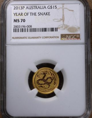 2013 P Australia $15 Gold Year Of The Snake Coin Ngc Certified Ms 70 Ad122 photo