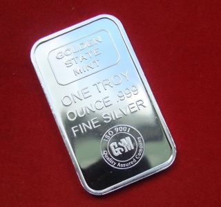 Solid Silver Bar 1 Troy Oz Golden State Trademark Gsm.  999 Fine Bu photo
