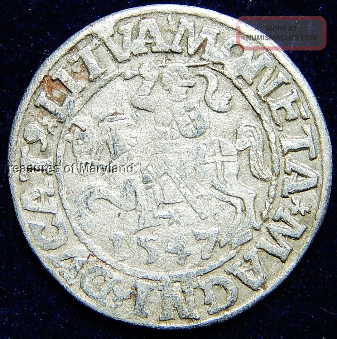 1547 " Knight On Horseback " Silver Lithuania 1/2 Groschen Sku Bd3