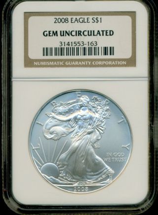 2008 American Silver Eagle.  Ngc Rated Gem Uncirculated.  Absolutely photo