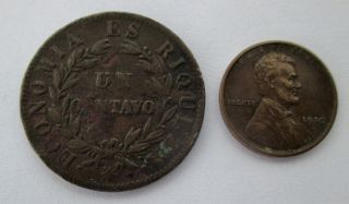 Chile 1 Centavo Coin Dated 1853 And A 1910 Lincoln Penny photo