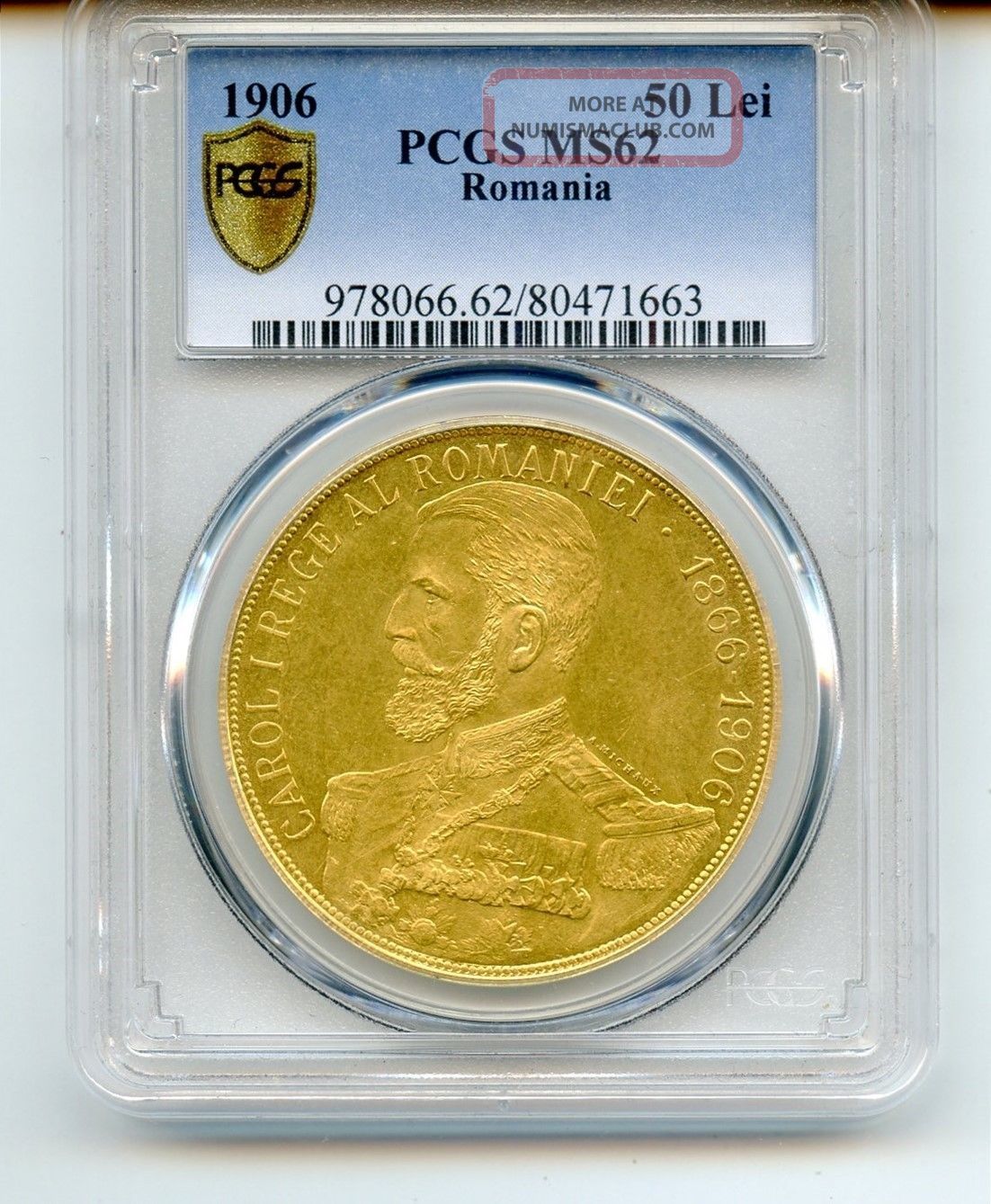 Romania 1906 50 Lei Gold Coin Km 39 Pcgs Ms 62 Pk5