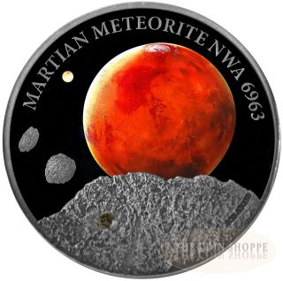 Mars - Martian Meteorite Nwa 6963 - 2016 1 Oz Silver Coin With Real Meteorite photo