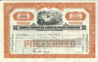 North American Light & Power Less Than 100 Shares Preferred Stock Orange 1940 ' S photo