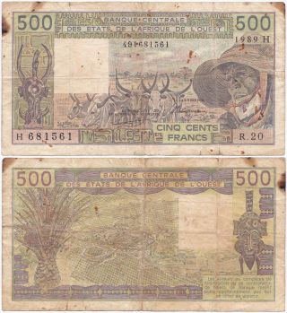 West African States,  Niger,  500 Francs 1989,  Pick 606hk,  Vg photo