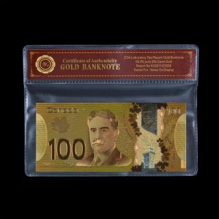 Wr Canada 100 Dollars 2011 Polymer Banknote 24k Gold Foil Bill Note Detail photo