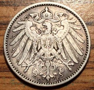 1904 E Silver German Empire Mark Imperial Eagle Coin - Au photo