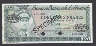 Rwanda 500 Francs 19 - 4 - 1974 P11s Specimen Tdlr N001 Uncirculated photo