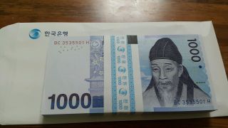 Bank Of Korea 1000 Won Unc Bundle Stack Wrap photo