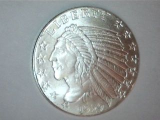 1/10 Oz.  999 Fine Silver Round With 1929 Indian $5 Gold Coin Design photo