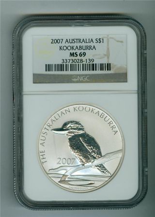 Australia 2007 $1 One Oz.  999 Silver Kookaburra Ngc Ms - 69 Gem Bu. photo