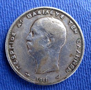 1911 Greece Greek Km 61 Silver 0.  8350 Coin 2 Drachma photo