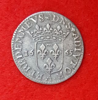 K9 Medieval Silver Coin :anna Marie Louise D ' Orléans 1/12 Ecu France Dombes 1665 photo