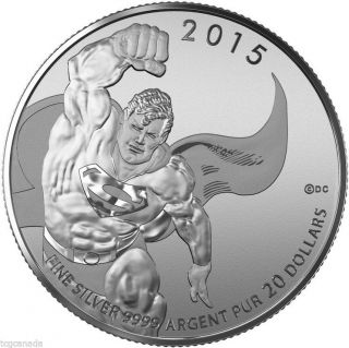 Canada 2015 $20 Superman Commemorative.  9999 Silver Coin And Certificate,  No Tax photo
