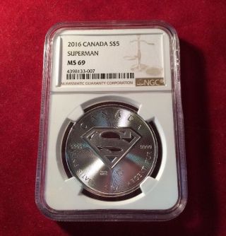 2016 $5 Canada Superman Logo/shield 1 Oz.  9999 Silver Coin Ngc Ms - 69 photo