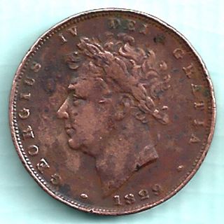 Great Britain - 1829 - King Georgius Iv - Farthing - Rarest Copper Coin photo