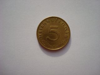 5 Reichspfennig 1939 A German Third Reich Bronze Coin Ww2 Swastika Rare photo