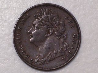 1821 Great Britain 1 Farthing Copper Coin George Iiii,  Very Fine,  Vf photo