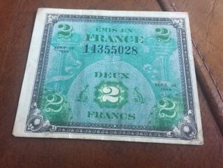 Ww2 2 Franks 1944 France Allied Military Administration Currency photo