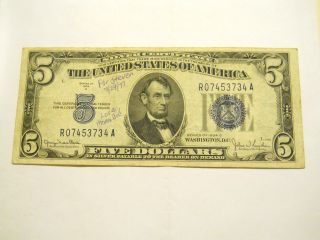 1934d $5.  00 Silver Certificate photo