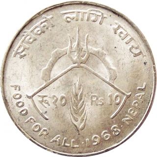 Nepal Fao Rs.  10 Silver Commemorative Coin King Mahendra 1968 Ad Km - 794 Unc photo