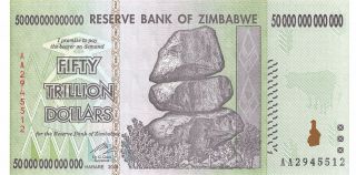 Zimbabwe $50 Trillion Dollars 2008 P 90 Series Aa Uncirculated Banknote G10d photo