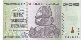 Zimbabwe $50 Trillion Dollars 2008 P 90 Series Aa Uncirculated Banknote G10d photo