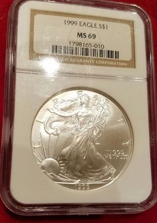 1999 American Silver Eagle Dollar,  Ngc Certified Ms69 Brilliant Unc photo