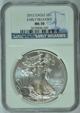 2012 1oz Silver American Eagle Ngc Ms70 E/r photo