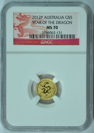 2012 Lunar Dragon $5 Gold Coin,  Ngc Ms - 70,  Australia photo