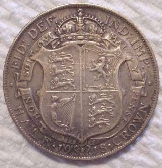 1918 Great Britain 1/2 Crown Km 818.  1.  925 Silver Coin photo